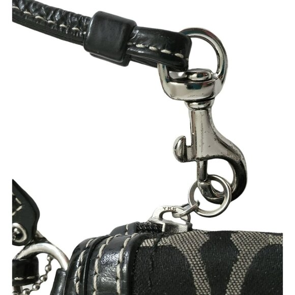 Coach Signature Wristlet Clutch Purse Flap Black Brown Wallet Strap Turn Lock - Picture 8 of 13